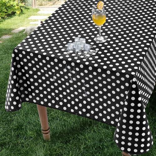 Romanstile Wachstuchtischdecke 140x100 cm Schwarz mit Punkten Tischdecke Outdoor Wetterfest Draußen PVC Tischdecken abwischbar für Sommer,Frühling,Oster,Party,Esstisch,Gartentisch,Garten,Kinderzimmer von Romanstile