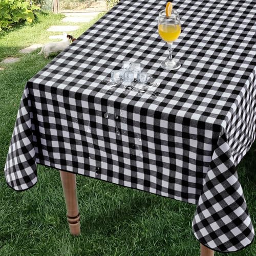 Romanstile Wachstuchtischdecke 140x180 cm Schwarz und Weiß kariert rechteckig Tischdecke Outdoor Wetterfest PVC Tischdecken Plastik Landhausstil deko für Sommer,Frühling,Oster,Party,Garten,Balkon von Romanstile