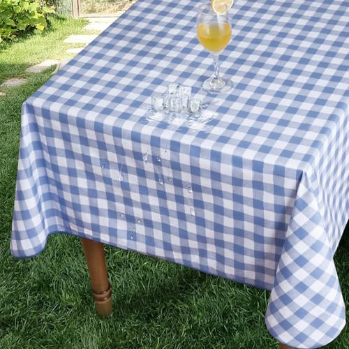 Romanstile Wachstuchtischdecke 240x140 cm Blau und Weiß kariert rechteckig Tischdecke Outdoor Wetterfest PVC Tischdecken Plastik Landhausstil deko für Sommer,Frühling,Oster,Party,Garten,Balkon von Romanstile