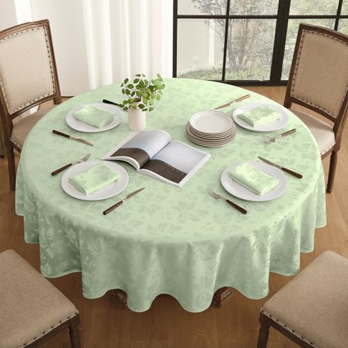 Romanstile kleine Outdoor Tischdecke rund 120 abwaschbar grün Garten Luxuriös Jacquard Damast Muster wasserabweisend Tischtuch Table Cloth für Geburtstag,Sommer,Balkon,Hochzeit von Romanstile
