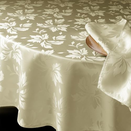 Romanstile runde Tischdecke 200 cm Beige abwaschbar Luxuriös Jacquard-Damast Blumen wasserabweisend Tischtuch Tafeltuch Table Cloth Herbstdeko für Weihnachten,Party,Esszimmer,Restaurant,Silvester von Romanstile