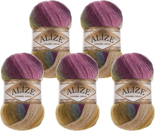 Alize Angora Gold Batik 5 x 100g | 80% Polyacryl 20% Wolle | Winterwolle Häkelgarn mehrfarbig Farbwahl (5, 4341) von Rome Yarn