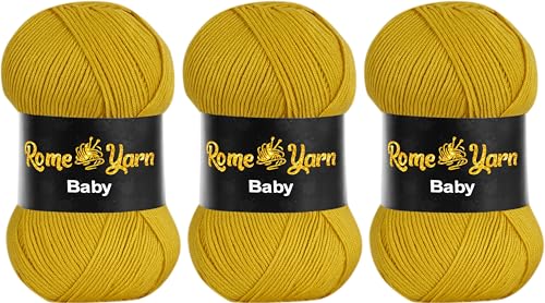 Baby Wolle (#3 DK) Leichtes Kammgarn Babygarn, Strickgarn Baby Best uni Babywolle, Antipilling Strickwolle Häkelwolle Acrylgarn zum Stricken und Häkeln (3 Knäuel, 1321 Sonnengelb) von Rome Yarn
