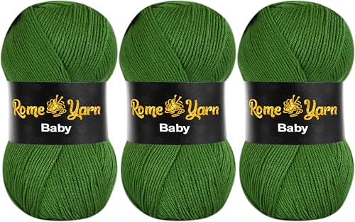 Baby Wolle (#3 DK) Leichtes Kammgarn Babygarn, Strickgarn Baby Best uni Babywolle, Antipilling Strickwolle Häkelwolle Acrylgarn zum Stricken und Häkeln (3 Knäuel, 1391 Grün) von Rome Yarn