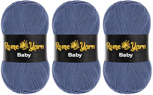 Baby Wolle (#3 DK) Leichtes Kammgarn Babygarn, Strickgarn Baby Best uni Babywolle, Antipilling Strickwolle Häkelwolle Acrylgarn zum Stricken und Häkeln (3 Knäuel, 1533 Helles Marineblau) von Rome Yarn