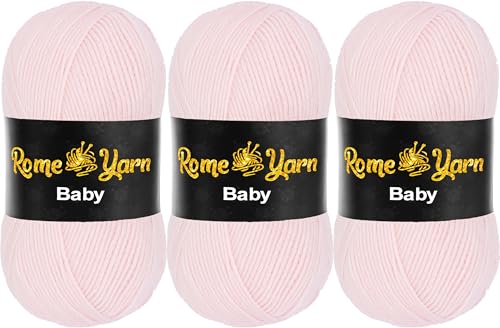 Baby Wolle (#3 DK) Leichtes Kammgarn Babygarn, Strickgarn Baby Best uni Babywolle, Antipilling Strickwolle Häkelwolle Acrylgarn zum Stricken und Häkeln (3 Knäuel, 255 Hellrosa) von Rome Yarn