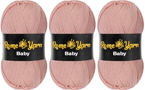 Baby Wolle (#3 DK) Leichtes Kammgarn Babygarn, Strickgarn Baby Best uni Babywolle, Antipilling Strickwolle Häkelwolle Acrylgarn zum Stricken und Häkeln (3 Knäuel, 258 Schmutziges Rosa) von Rome Yarn