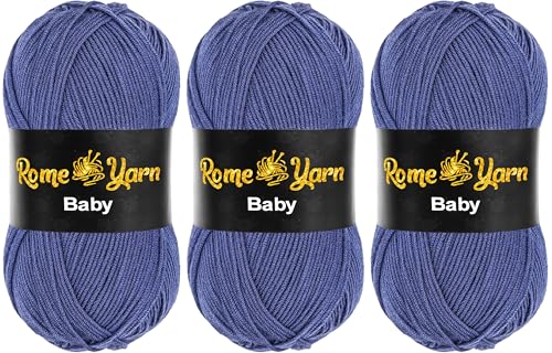 Baby Wolle (#3 DK) Leichtes Kammgarn Babygarn, Strickgarn Baby Best uni Babywolle, Antipilling Strickwolle Häkelwolle Acrylgarn zum Stricken und Häkeln (3 Knäuel, 604 Marineblau) von Rome Yarn