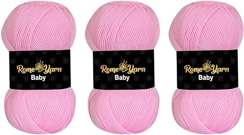 Baby Wolle (#3 DK) Leichtes Kammgarn Babygarn, Strickgarn Baby Best uni Babywolle, Antipilling Strickwolle Häkelwolle Acrylgarn zum Stricken und Häkeln (3 Knäuel, 782 Rosa) von Rome Yarn