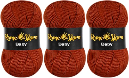Baby Wolle (#3 DK) Leichtes Kammgarn Babygarn, Strickgarn Baby Best uni Babywolle, Antipilling Strickwolle Häkelwolle Acrylgarn zum Stricken und Häkeln (3 Knäuel, 832 Ziegel) von Rome Yarn