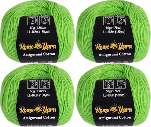 Rome Yarn Amigurumi Cotton Garn | #2 Fein Wolle | 50g | 50% Baumwolle, 50% Acryl | Strickwolle | Amigurumi Garn | Amigurumi Wolle | Babygarn für Stricken und Häkeln (4 Knäuel, 19 Pistaziengrün) von Rome Yarn