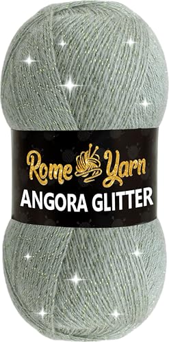 Rome Yarn Angora Glitter Garn | #2 Fine, Sport (USA), 4 ply (UK) | Metallic-Wolle | Glitzerndes Garn zum Stricken und Häkeln Simli Wolle (1 Knäuel, 427 Wassergrün) von Rome Yarn