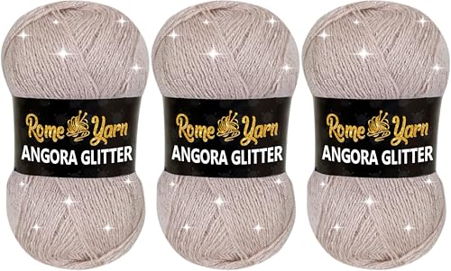 Rome Yarn Angora Glitter Garn | #2 Fine, Sport (USA), 4 ply (UK) | Metallic-Wolle | Glitzerndes Garn zum Stricken und Häkeln Simli Wolle (3 Knäuel, 762) von Rome Yarn