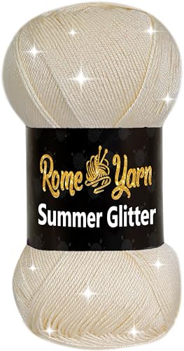 Rome Yarn Summer Glitter | Sommer Glitzer Garn | Seideneffekt | Anti-Pilling Metallic-Wolle | Acrylgarn Simli Wolle | Glitzerwolle (1 Knäuel, 25 Creme) von Rome Yarn