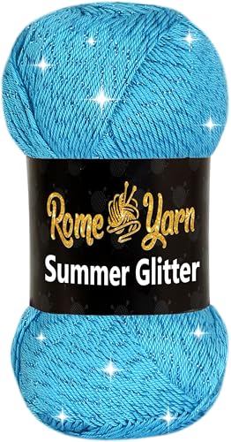 Rome Yarn Summer Glitter | Sommer Glitzer Garn | Seideneffekt | Anti-Pilling Metallic-Wolle | Acrylgarn Simli Wolle | Glitzerwolle (1 Knäuel, 512 Himmelblau) von Rome Yarn