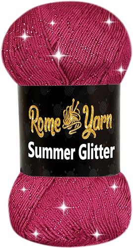 Rome Yarn Summer Glitter | Sommer Glitzer Garn | Seideneffekt | Anti-Pilling Metallic-Wolle | Acrylgarn Simli Wolle | Glitzerwolle (1 Knäuel, 747 Dunkle Pflaume) von Rome Yarn