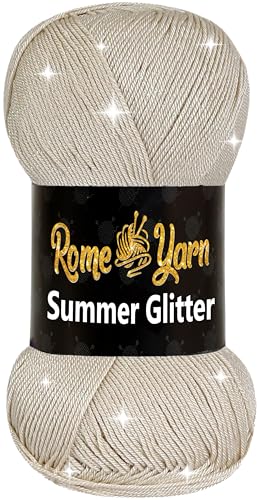 Rome Yarn Summer Glitter | Sommer Glitzer Garn | Seideneffekt | Anti-Pilling Metallic-Wolle | Acrylgarn Simli Wolle | Glitzerwolle (1 Knäuel, 861 Beige) von Rome Yarn