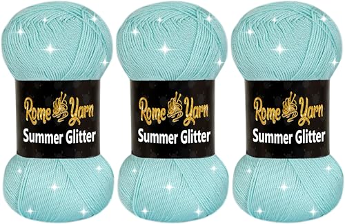 Rome Yarn Summer Glitter | Sommer Glitzer Garn | Seideneffekt | Anti-Pilling Metallic-Wolle | Acrylgarn Simli Wolle | Glitzerwolle (3 Knäuel, 507 Wassergrün) von Rome Yarn
