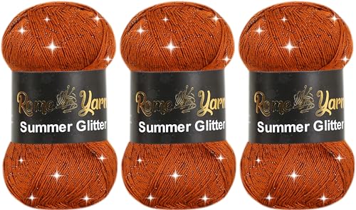 Rome Yarn Summer Glitter | Sommer Glitzer Garn | Seideneffekt | Anti-Pilling Metallic-Wolle | Acrylgarn Simli Wolle | Glitzerwolle (3 Knäuel, 834) von Rome Yarn