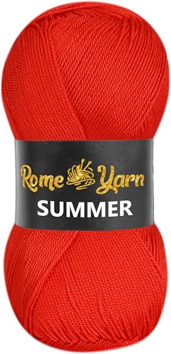 Rome Yarn Summer | Sommergarn | #2 Fein, 4 Ply (UK), Sport (USA) | Seideneffekt | 100% Mikrofaser | Anti-Pilling Acrylgarn Wolle (1 Knäuel, 165 Rot) von Rome Yarn