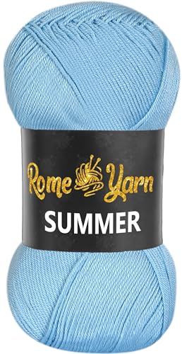 Rome Yarn Summer | Sommergarn | #2 Fein, 4 Ply (UK), Sport (USA) | Seideneffekt | 100% Mikrofaser | Anti-Pilling Acrylgarn Wolle (1 Knäuel, 537 Hellblau) von Rome Yarn