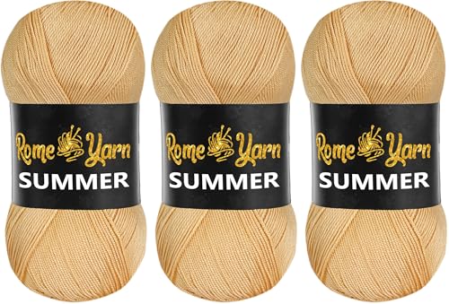 Rome Yarn Summer | Sommergarn | #2 Fein, 4 Ply (UK), Sport (USA) | Seideneffekt | 100% Mikrofaser | Anti-Pilling Acrylgarn Wolle (3 Knäuel, 275 Honigschaum) von Rome Yarn