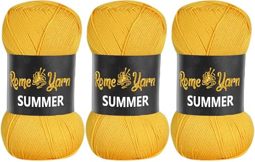 Rome Yarn Summer | Sommergarn | #2 Fein, 4 Ply (UK), Sport (USA) | Seideneffekt | 100% Mikrofaser | Anti-Pilling Acrylgarn Wolle (3 Knäuel, 318 Dunkelgelb) von Rome Yarn