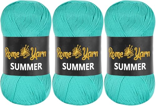 Rome Yarn Summer | Sommergarn | #2 Fein, 4 Ply (UK), Sport (USA) | Seideneffekt | 100% Mikrofaser | Anti-Pilling Acrylgarn Wolle (3 Knäuel, 440 Lebendig Grün) von Rome Yarn