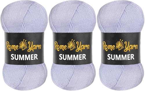 Rome Yarn Summer | Sommergarn | #2 Fein, 4 Ply (UK), Sport (USA) | Seideneffekt | 100% Mikrofaser | Anti-Pilling Acrylgarn Wolle (3 Knäuel, 714 Helles Lila) von Rome Yarn