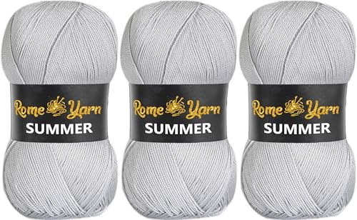 Rome Yarn Summer | Sommergarn | #2 Fein, 4 Ply (UK), Sport (USA) | Seideneffekt | 100% Mikrofaser | Anti-Pilling Acrylgarn Wolle (3 Knäuel, 941 Grau) von Rome Yarn