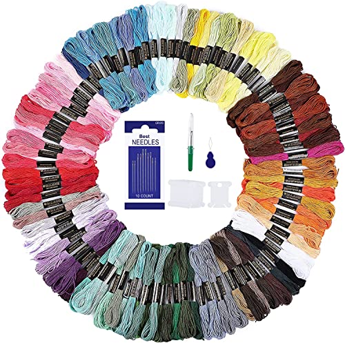 Romon 100 Farben Stickgarn, Multifarben Embroidery Threads mit Zubehör Werkzeug für Stickerei Arts und Kreuzstich, 8m (100 Farben) von Romon