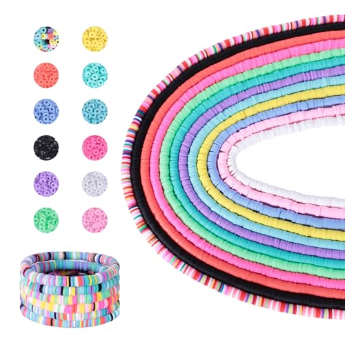 Romon 4200 Stück Heishi Perlen,6mm Bunte Clay Perlen Set, Flache Perlen Tonperlen Bastelset, Tonperlen zum Auffädeln für DIY Chocker Halskette Romon 4200 Stück Heishi Perlen,6mm Bunte Clay Perlen Set, Flache Perlen Tonperlen Bastelset, Tonperlen zum Auffädeln für DIY Chocker Halskette von Romon