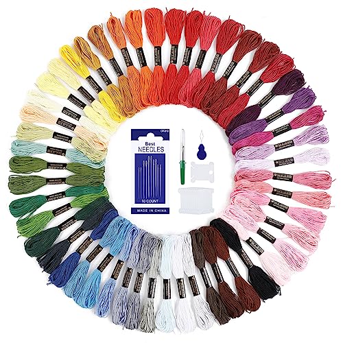 Romon 50 Farben Stickgarn, Multifarben Embroidery Threads mit Zubehör Werkzeug für Stickerei Arts und Kreuzstich, 8m (50 Farben) von Romon