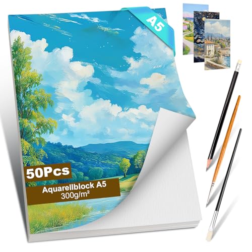 Romon Aquarellpapier, 50 Blatt Aquarell Papier 300g, Aquarellblock Malpapier Watercolor Paper Wasserfarben Zeichenpapier Gouache Papier DIY Geschenk Postkarten für Kinder Studenten Lehrer Künstler Romon Aquarellpapier, 50 Blatt Aquarell Papier 300g, Aquarellblock Malpapier Watercolor Paper Wasserfarben Zeichenpapier Gouache Papier DIY Geschenk Postkarten für Kinder Studenten Lehrer Künstler von Romon