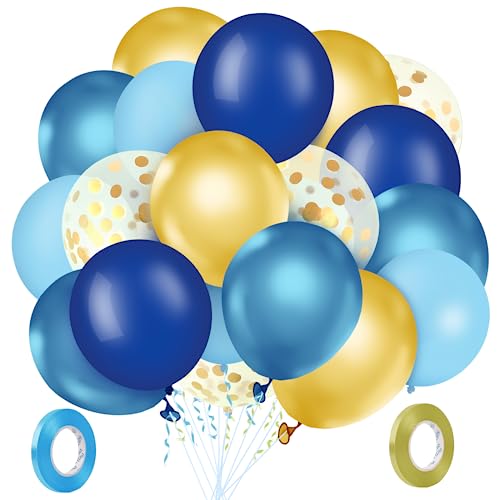 Romon Luftballons Blau Gold, 60 Stück Luftballons Geburtstag, 12 Zoll Luftballons Hochzeit, Blau Latexballons Set, Metallic Ballons Blau, Helium Luftballons Party Deko, Geburtstagsdeko von Romon