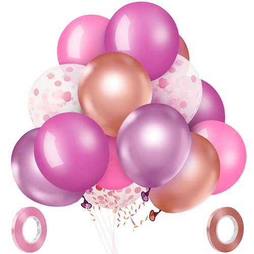 Romon Luftballons Rosa Gold, 60 Stück Luftballons Geburtstag, 12 Zoll Luftballons Hochzeit, Rosa Latexballons Set, Metallic Ballons Rosa, Helium Luftballons Party Deko, Geburtstagsdeko Rosa von Romon