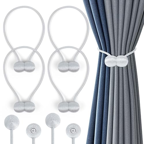 Romon Magnetische Vorhang Raffhalter, 4 Stück Vorhanghalter Seil,Duschvorhang Rückhalter, Starke langlebige Magnet Holdbacks Schnallenseil für Zuhause, Büro, Fenster Dekorativ,Hellgrau Romon Magnetische Vorhang Raffhalter, 4 Stück Vorhanghalter Seil,Duschvorhang Rückhalter, Starke langlebige Magnet Holdbacks Schnallenseil für Zuhause, Büro, Fenster Dekorativ,Hellgrau von Romon