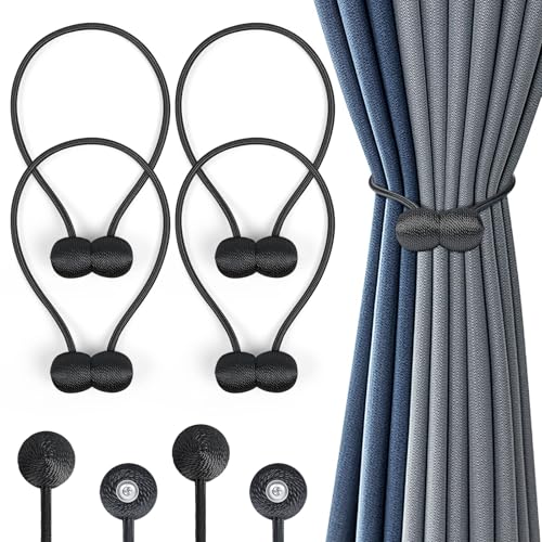 Romon Magnetische Vorhang Raffhalter,4 Stück Vorhanghalter Seil,Duschvorhang Rückhalter,Starke langlebige Magnet Holdbacks Schnallenseil für Zuhause,Büro,Fenster dekorativ,hübsch und modisch,Schwarz Romon Magnetische Vorhang Raffhalter,4 Stück Vorhanghalter Seil,Duschvorhang Rückhalter,Starke langlebige Magnet Holdbacks Schnallenseil für Zuhause,Büro,Fenster dekorativ,hübsch und modisch,Schwarz von Romon