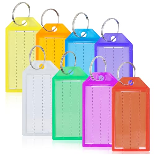 Romon Schlüsselanhänger Beschriftbar, 80er Pack Robust Kunststoff Schlüsselanhänger Beschriften, Etiketten Key Label Schlüssel Beschriftung zum Beschriften mit Split Ring Label Fenster, 8 Farben von Romon