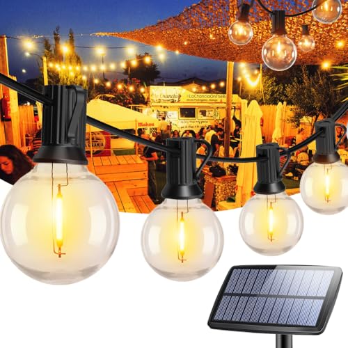 Romwish Solar LED Lichterkette Außen 9M, Dimmbar & Wetterfest IP44, G40 Glühbirnen Warmweiß, Anschlussfertig für Garten, Balkon, Terrasse, Party von Romwish