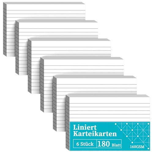 Karteikarten A6 Liniert, 180 Stück A6 Weiß Flashcards, Weiß Karteikarten Vokabelkarten, Lernkarten Beschriftbar Liniert Verdickter Karteikarte, Rezepte Vokabeln Karteikarten für Büro White Paper von Roneky