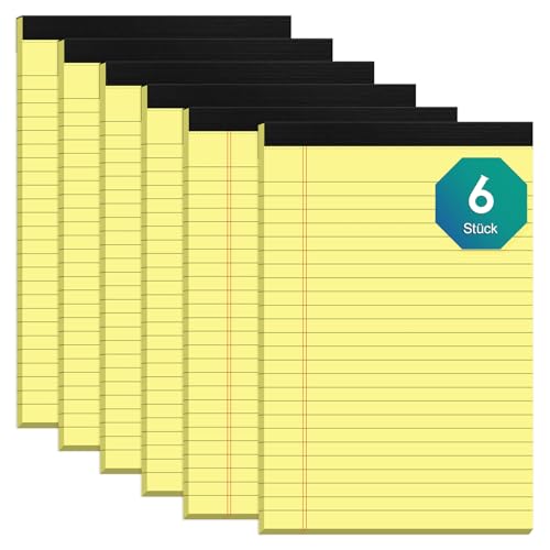 Notizblock A5 Kollegium Regiert Notizblöcke, 6 Stück Gelbe Papier Block Liniert, Schreibblock Liniert A5 Schmal Ruled Liniertes Papier Notizblöcke 30 Blatt Pro Schreibblock für Schule, Haus, Büro von Roneky