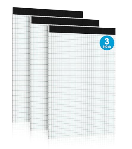 Roneky Notizblock A4 Kariert Notizblöcke, 3 Stück Schreibblock Block, 4x4 Kariert Schreibblock A4, 25 Blatt Millimeterpapier Block Notizzettel A4 Karierter liniertes Papier für Haus, Büro, Schule Roneky Notizblock A4 Kariert Notizblöcke, 3 Stück Schreibblock Block, 4x4 Kariert Schreibblock A4, 25 Blatt Millimeterpapier Block Notizzettel A4 Karierter liniertes Papier für Haus, Büro, Schule von Roneky