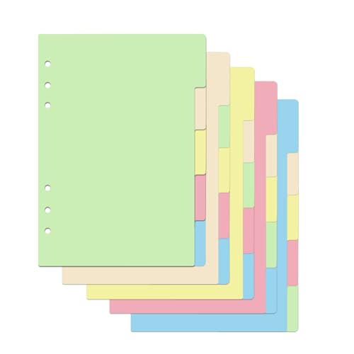Rongxze 25 Blätter/5 Sätze Trennblätter A5, 5 Farbige Register 6 Löcher, Ordner Register Index Teiler für Loseblatt Notizbuch, Personal Organizer, Ringbucheinlagen (21x15cm) von Rongxze