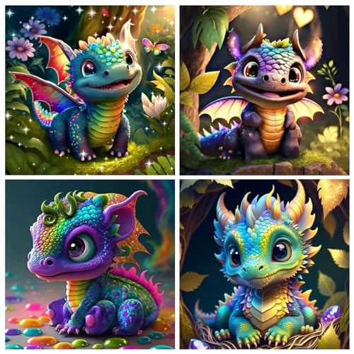 Rongxze 4 Stück Diamond Painting Drachen Erwachsene, DIY Diamond Painting Bilder, 5D Drache Diamant Painting Set für Kinder und Erwachsene Anfänger Geschenk Zuhause Wanddekoration 30x30cm Rongxze 4 Stück Diamond Painting Drachen Erwachsene, DIY Diamond Painting Bilder, 5D Drache Diamant Painting Set für Kinder und Erwachsene Anfänger Geschenk Zuhause Wanddekoration 30x30cm von Rongxze
