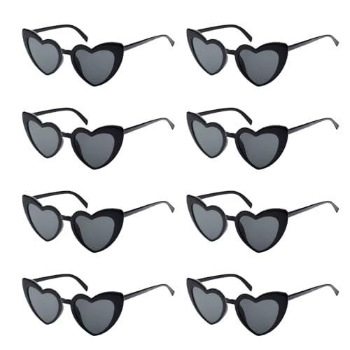 Rongxze 8 Stück Herz Sonnenbrille, Sonnenbrille Herzform Vintage, Partybrille Hippie Brille für Kinder und Erwachsene Foto Requisiten Hochzeit Party Karneval Halloween Weihnachten (Schwarz) von Rongxze