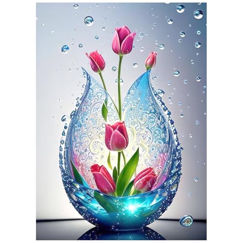 Rongxze Diamond Painting, Tulpen Diamond Painting Set, DIY Diamond Painting Bilder, 5D Diamant Painting Erwachsene & Kinder lila Tulpe Kristall Strass Stickerei für Wanddekoration Home Dekor 30x40cm von Rongxze