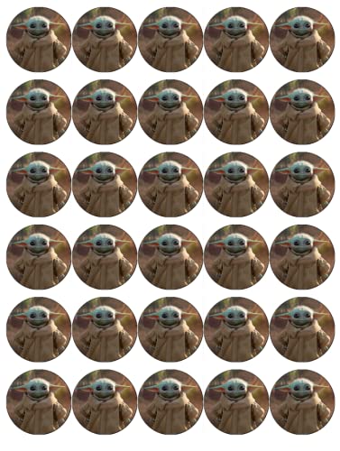 30 Star Wars Baby Yoda Cupcake-Topper aus essbarem Oblatenpapier für Geburtstagskuchen von Ronnies-Bakery-Company
