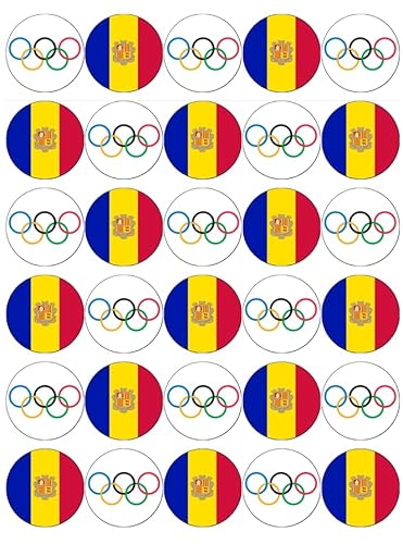 Cupcake-Topper, Motiv: Olympische Spiele, Andorra-Flagge, essbares Oblatenpapier, Feenkuchendekoration, 30 Stück von Ronnies-Bakery-Company