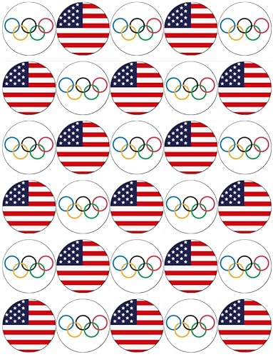 Cupcake-Topper, Motiv: Olympische Spiele, Motiv: Flagge der Vereinigten Staaten, USA, essbares Oblatenpapier, 30 Stück von Ronnies-Bakery-Company